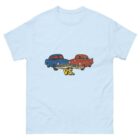 red car vs blue car blue t-shirt