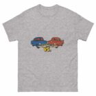 red car vs blue car dark grey t-shirt