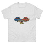 red car vs blue car grey t-shirt