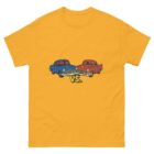 red car vs blue car orange t-shirt