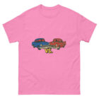 red car vs blue car pink t-shirt